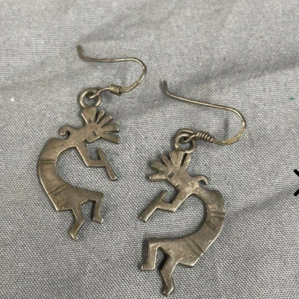 Sterling Silver Kokopelli Dangle Earrings Southwest Flute Player 925 4.8g